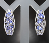 Превосходные серебряные серьги с яркими танзанитами Серебро 925
