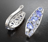 Превосходные серебряные серьги с яркими танзанитами Серебро 925