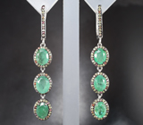 Великолепные серебряные серьги с изумрудами и разноцветными сапфирами Серебро 925