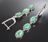 Великолепные серебряные серьги с изумрудами и разноцветными сапфирами Серебро 925