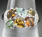 Превосходное серебряное кольцо с разноцветными турмалинами