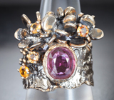 Серебряное кольцо с пурпурным и желтыми сапфирами