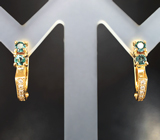 Золотые серьги с яркими насыщенными уральскими александритами высоких характеристик 0,34 карата и бриллиантами