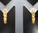 Золотые серьги с яркими насыщенными уральскими александритами высоких характеристик 0,34 карата и бриллиантами