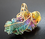 Крупный золотой кулон с многоцветными кристаллами висмута 96,68 карата и сапфиром Золото