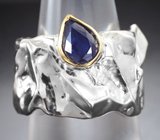 Стильное серебряное кольцо с насыщенно-синим сапфиром