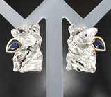 Стильные серебряные серьги с насыщенно-синими сапфирами Серебро 925