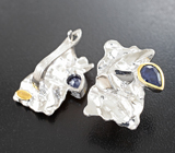 Стильные серебряные серьги с насыщенно-синими сапфирами Серебро 925