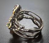 Серебряное кольцо с кристаллическим эфиопским опалом, цветной жемчужиной, гранатами и диопсидами