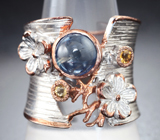Серебряное кольцо с синим сапфиром и цитринами Серебро 925
