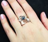 Серебряное кольцо с синим сапфиром и цитринами