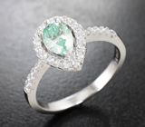 Серебряное кольцо с зеленовато-голубым муассанитом высокой чистоты 1 карат Серебро 925
