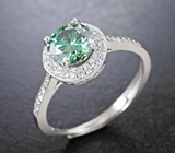 Серебряное кольцо с чистейшим сине-зеленым муассанитом топовой огранки 0,87 карата