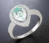 Серебряное кольцо с зеленовато-голубым муассанитом 2,02 карата Серебро 925
