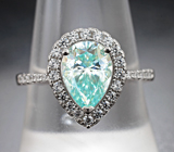 Серебряное кольцо с зеленовато-голубым муассанитом 2,02 карата