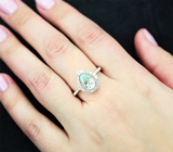 Серебряное кольцо с зеленовато-голубым муассанитом 2,02 карата