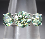 Серебряное кольцо с зеленовато-голубыми муассанитами высокой чистоты 3,61 карата Серебро 925