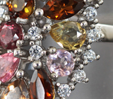 Праздничное серебряное кольцо с разноцветными турмалинами, бериллом и цитринами