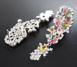 Праздничные серебряные серьги с разноцветными турмалинами, бериллами и цитринами Серебро 925