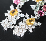 Праздничные серебряные серьги с разноцветными турмалинами, бериллами и цитринами Серебро 925