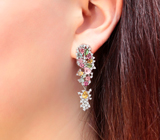 Праздничные серебряные серьги с разноцветными турмалинами, бериллами и цитринами Серебро 925