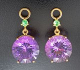 Подвесы для серег с аметистами лазерной огранки 21,08 карата и цаворитами