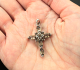 Замечательный серебряный кулон-крест с дымчатым кварцем