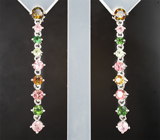 Элегантные серебряные серьги с разноцветными турмалинами и бериллами Серебро 925