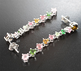 Элегантные серебряные серьги с разноцветными турмалинами и бериллами Серебро 925