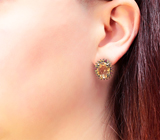 Стильные серебряные серьги с цитринами и разноцветными сапфирами Серебро 925