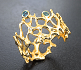 Золотое кольцо с яркими уральскими александритами 0,2 карата и бриллиантом Золото