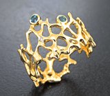 Золотое кольцо с яркими уральскими александритами 0,2 карата и бриллиантом