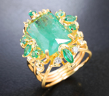 Роскошное золотое кольцо с россыпью уральских изумрудов 7,55 карата и бриллиантами