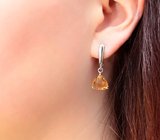 Стильные серебряные серьги с цитринами Серебро 925