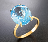Золотое кольцо с чистейшим голубым топазом 13,05 карата