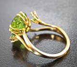 Золотое кольцо с ярким «неоновым» полихромным турмалином 4,82 карата, цаворитами и бриллиантами Золото