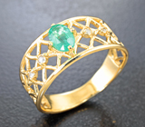 Золотое кольцо с ярким «неоновым» уральским изумрудом 0,37 карата и бриллиантами Золото