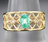 Золотое кольцо с ярким «неоновым» уральским изумрудом 0,37 карата и бриллиантами Золото