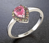 Серебряное кольцо с ярко-розовым турмалином и разноцветными сапфирами Серебро 925