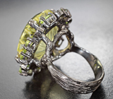 Серебряное кольцо с резным лимонным цитрином 20,96 карата, перидотами и диопсидами