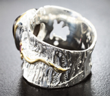 Серебряное кольцо с аммолитом аммонита 4,93 карата и турмалинами