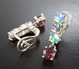 Изящные серебряные серьги с альмандинами гранатами и кристаллическими эфиопскими опалами