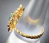 Золотое кольцо с ярким голубовато-зеленым параиба турмалином 2,67 карата, гранатами со сменой цвета и бриллиантами