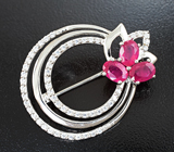 Эффектная серебряная брошь с рубинами Серебро 925