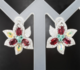 Серебряные серьги с рубинами, изумрудами высокой чистоты и ограненными эфиопскими опалами Серебро 925