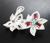 Серебряные серьги с рубинами, изумрудами высокой чистоты и ограненными эфиопскими опалами Серебро 925