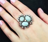 Серебряное кольцо с ларимаром 9,7 карата, голубыми топазами и турмалинами