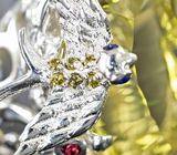 Серебряное кольцо с лимонным цитрином лазерной огранки 29,52 карата, диопсидами и родолитами