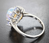 Превосходное серебряное кольцо с кристаллическим эфиопским опалом и танзанитами
