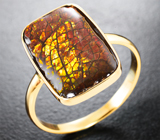 Золотое кольцо с ярким аммолитом аммонита 4,9 карата